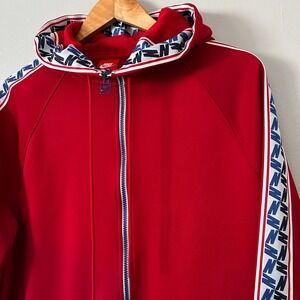 Nike Hoodie Mens L Red Blue Logo Taping Sweatshirt 1/2 Zip Pullover Sportswear